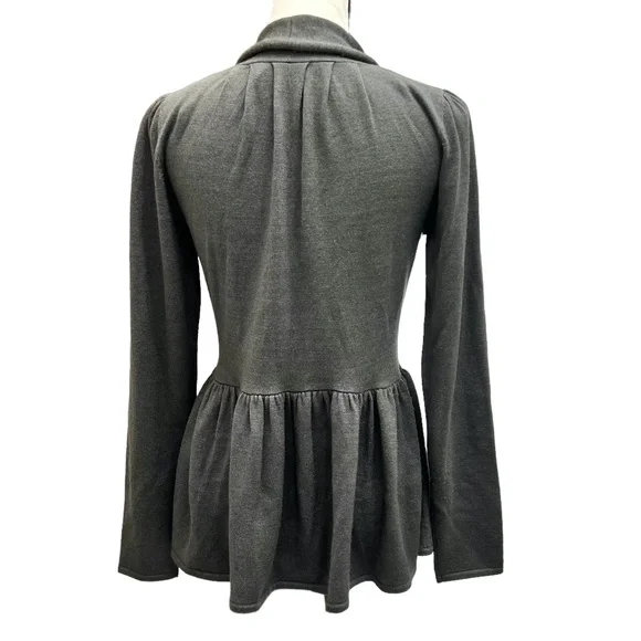 TEMPERLEY LONDON OLIVE GREEN WOOL & SILK TIE FRONT PEPLUM OPEN CARDIGAN